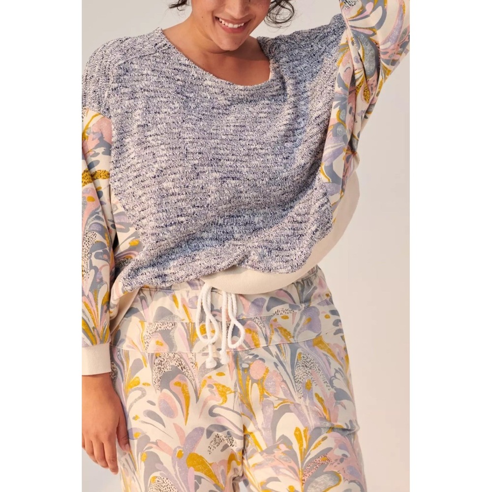 Anthropologie Saturday Sunday Flora Sweatshirt 1X Blue Floral Baggy Oversized